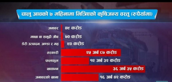 सात महिनामा ९ खर्ब ८८ अर्बको वस्तु आयात हुँदा कृषिजन्य उत्पादन सबैभन्दा धेरै